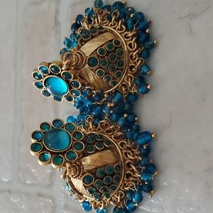 Huge blue jhumkas